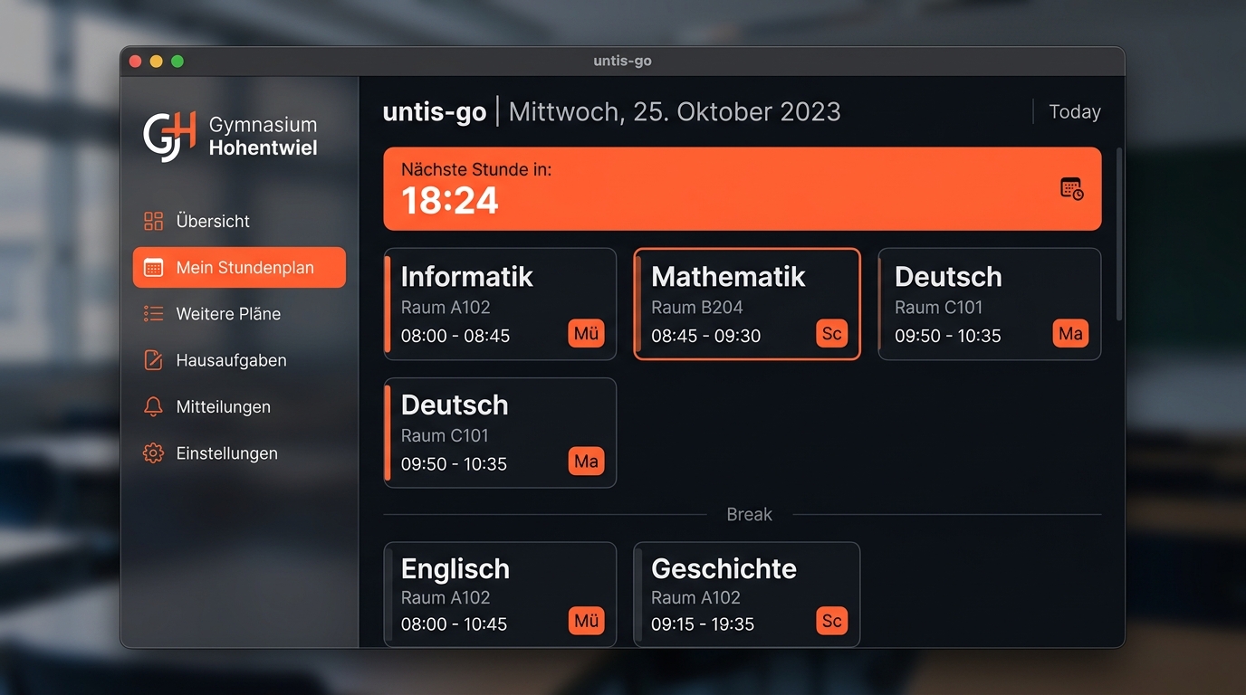 Übersichtliches Dashboard von untis-go